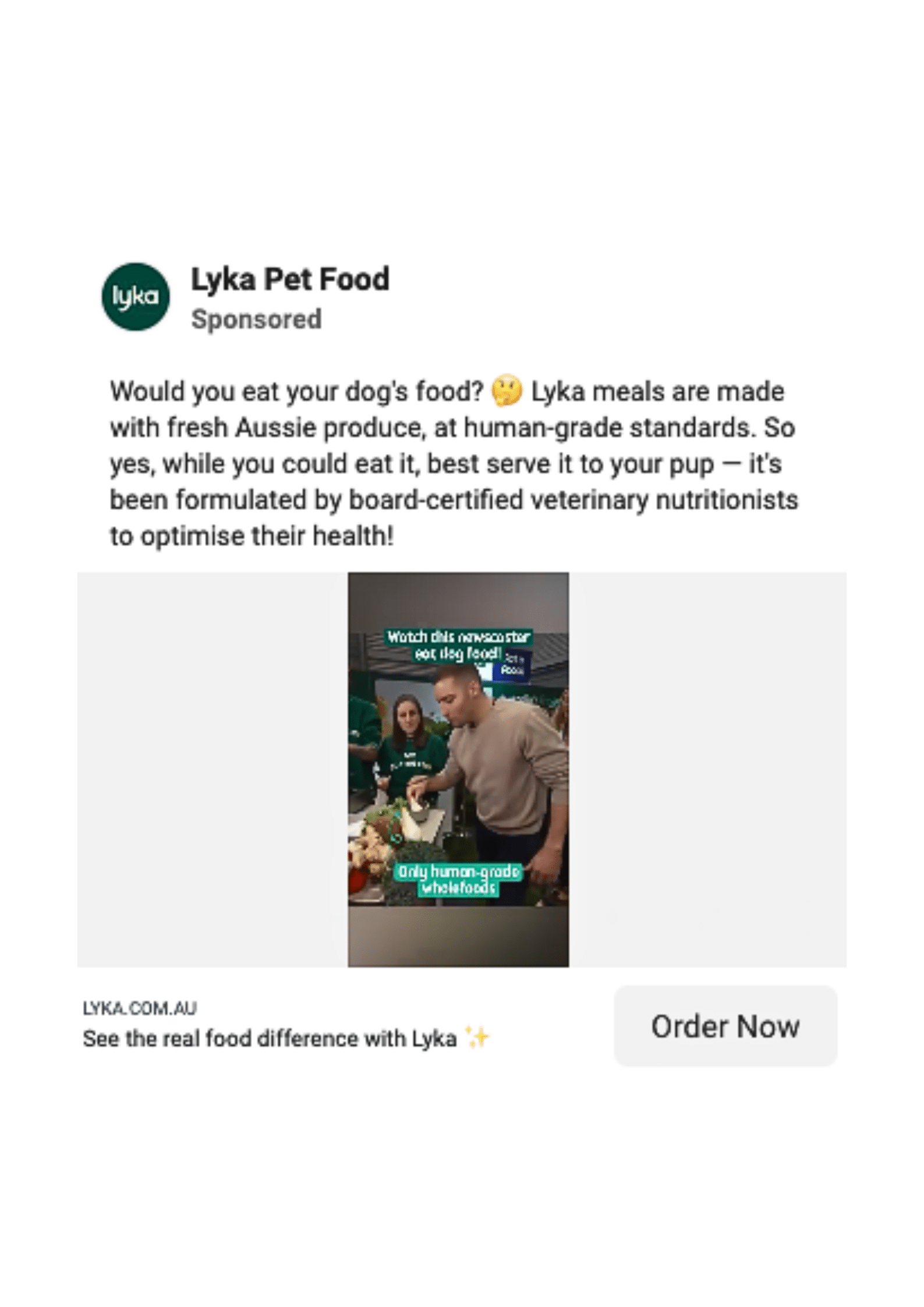 Ad for Lyka Pet Food