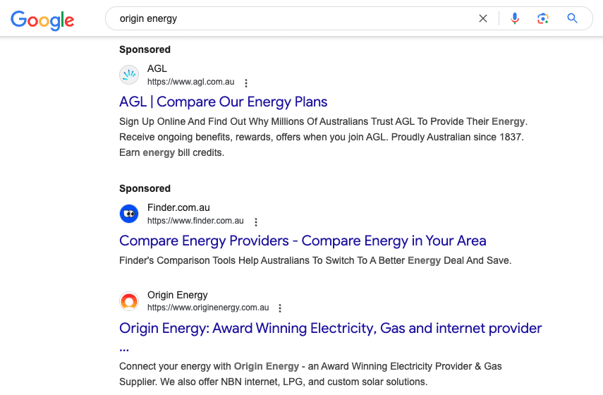Origin energy search results
