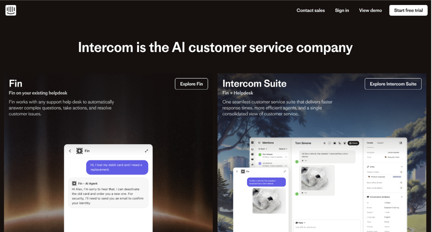 Intercom landing page